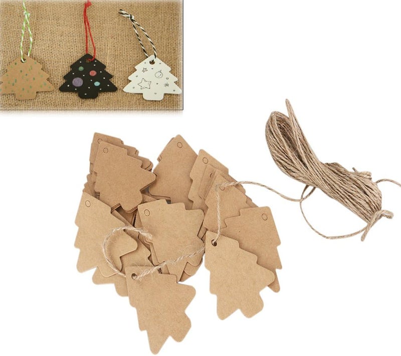 BinaryABC Christmas Tree Gift Tags,Paper Tags,Price Tags with String,DIY Kraft Blank Hang tag 150pcs - Image 3